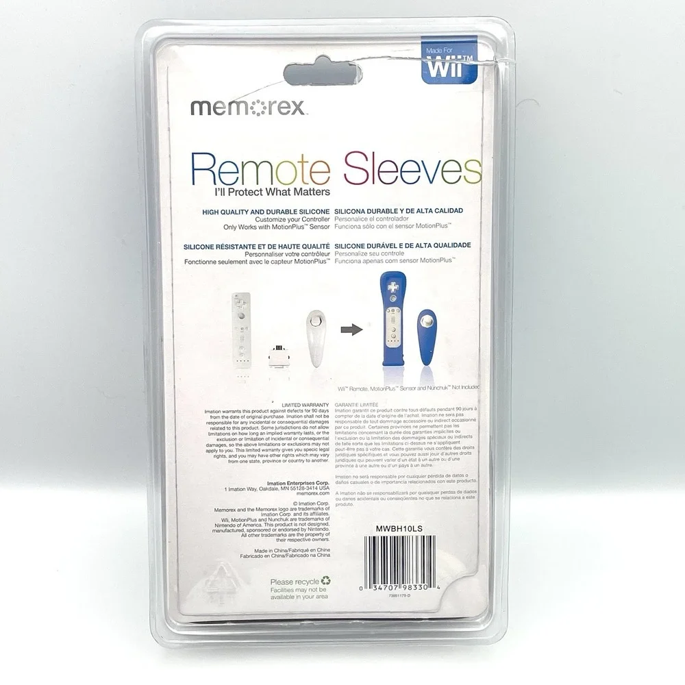 Memorex (2) Nintendo Wii Remote Sleeves Blue‎ New Sealed + Green Used MotionPlus